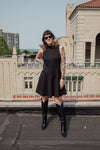 Mock Neck Black Skater Dress