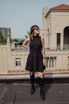 Mock Neck Black Skater Dress