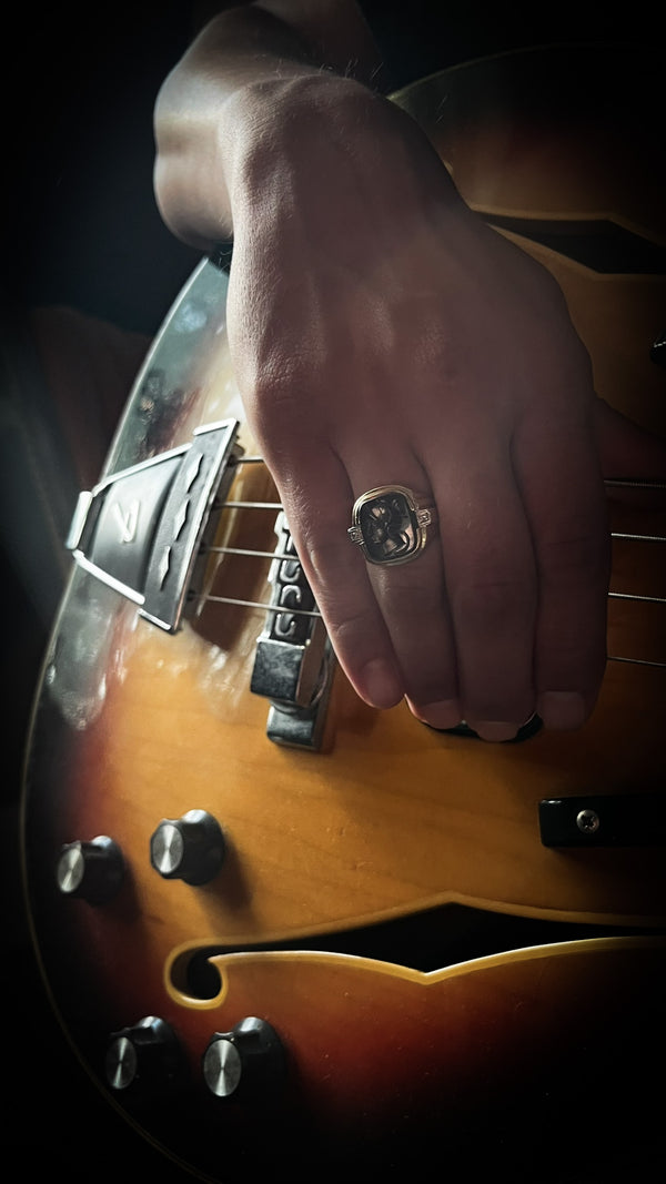 Vintage Hematite Intaglio and Diamond Ring
