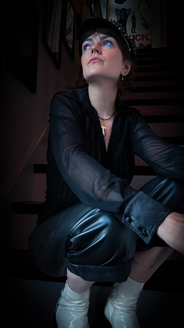 Black Sheer Lace Striped Blouse