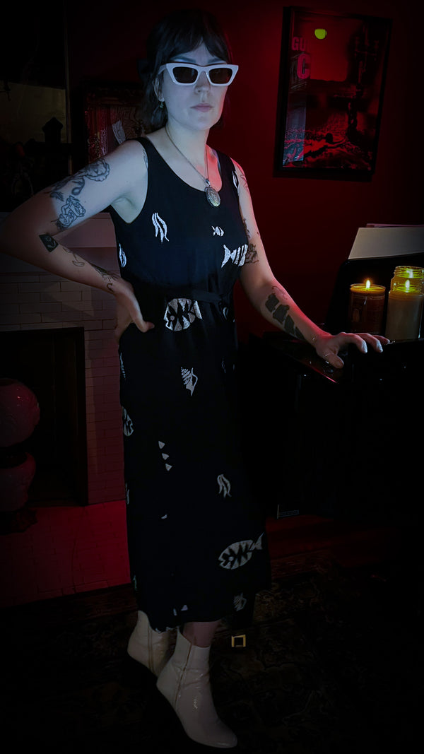 Black Midi Dress With Fish