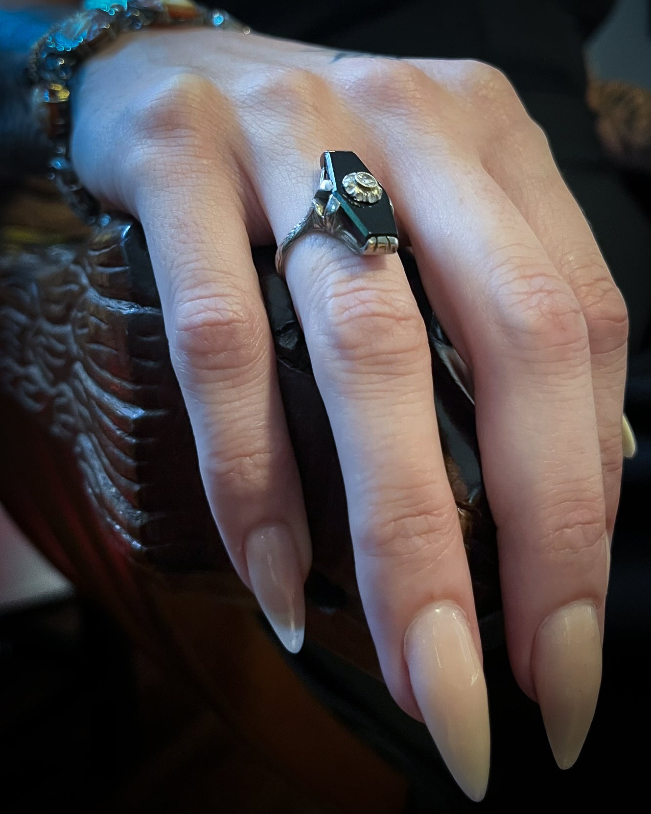 18K Gold Onyx and Diamond Ring