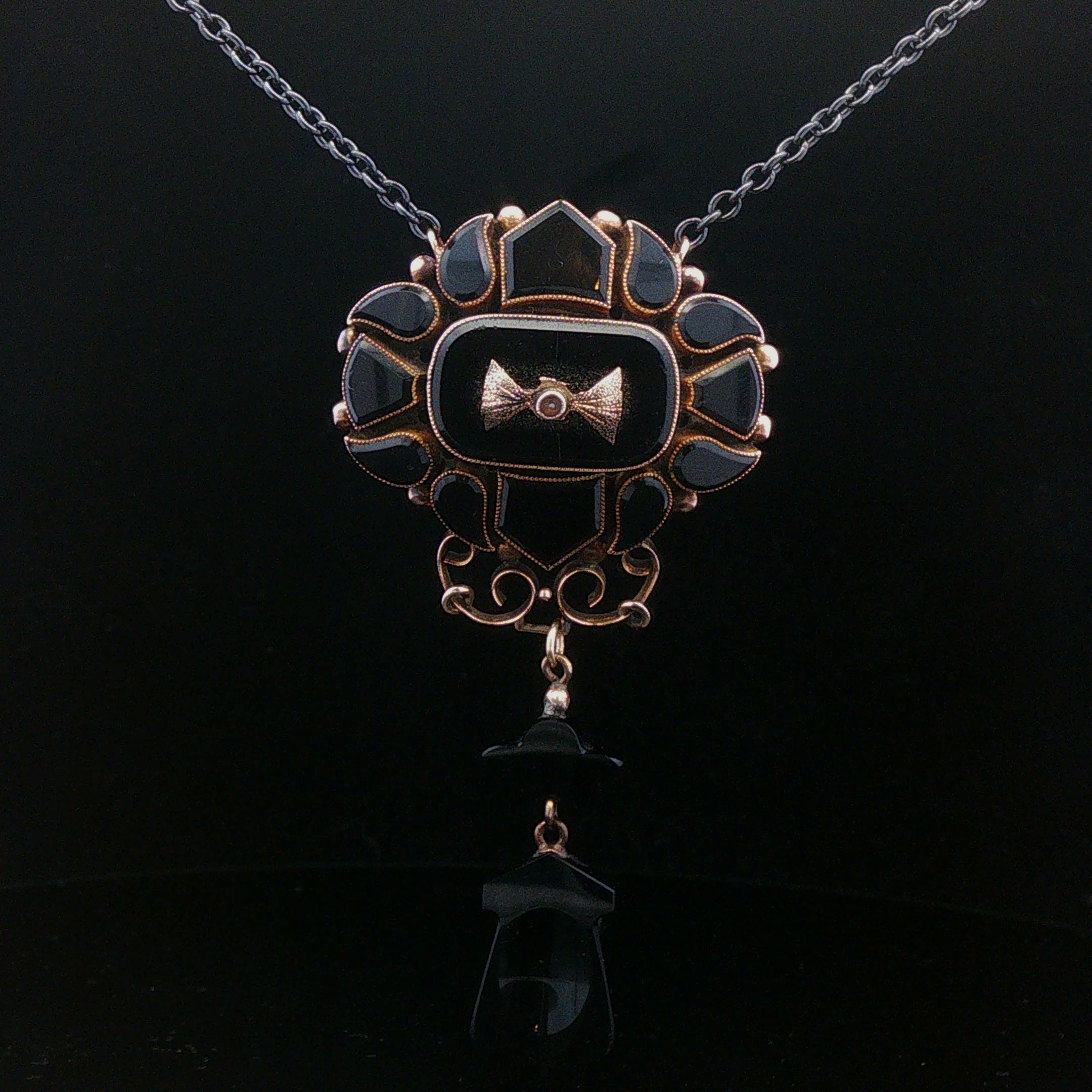 Upcycled Onyx and Glass Mourning Necklace
