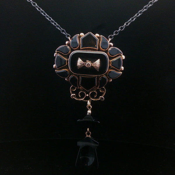 Upcycled Onyx and Glass Mourning Necklace