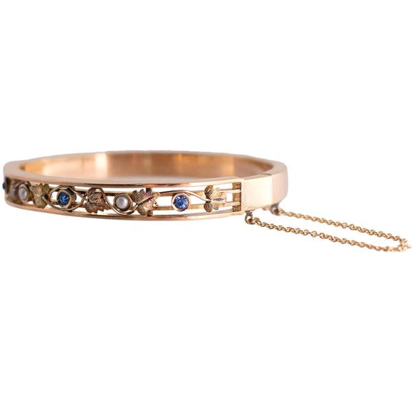 Gold Filled Pearl and Synthetic Sapphire Bangle