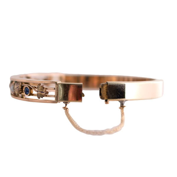 Gold Filled Pearl and Synthetic Sapphire Bangle