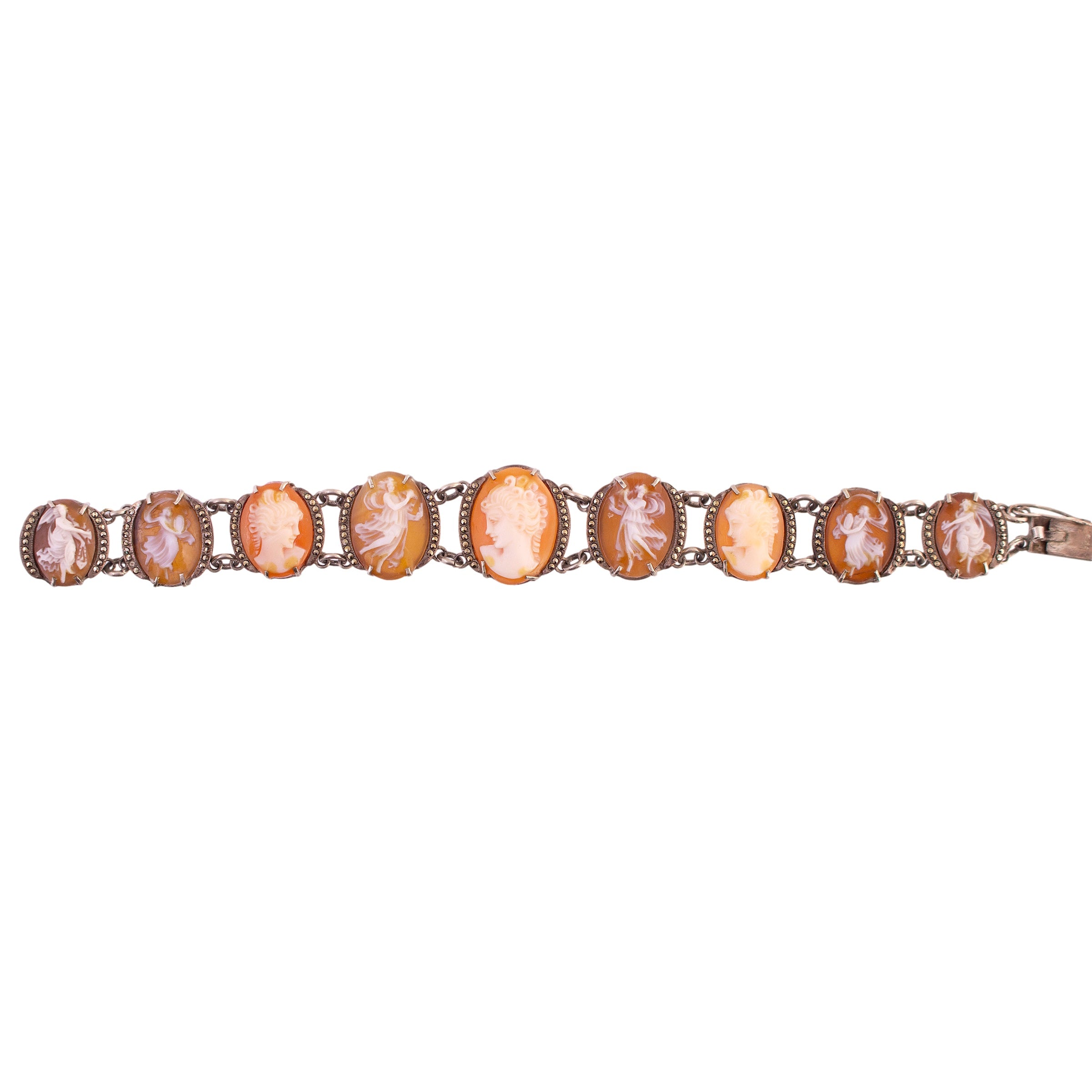 Sterling Silver Marcasite Shell Cameo Bracelet