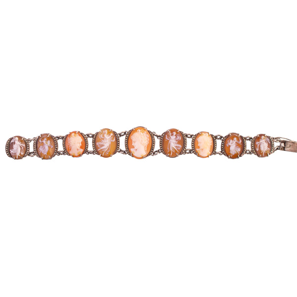 Sterling Silver Marcasite Shell Cameo Bracelet