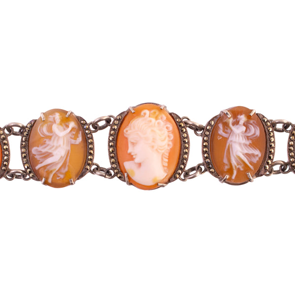 Sterling Silver Marcasite Shell Cameo Bracelet