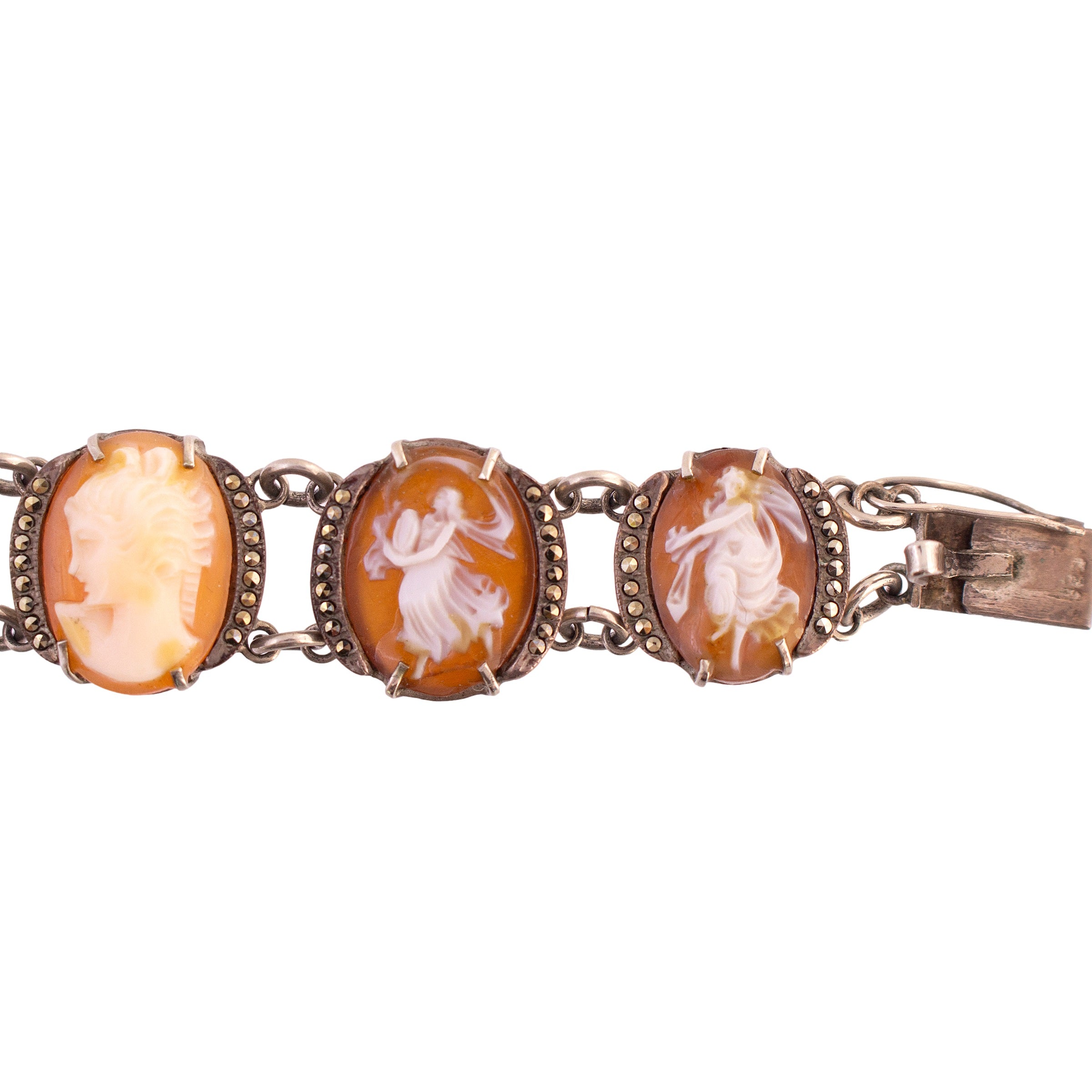 Sterling Silver Marcasite Shell Cameo Bracelet