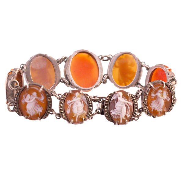 Sterling Silver Marcasite Shell Cameo Bracelet