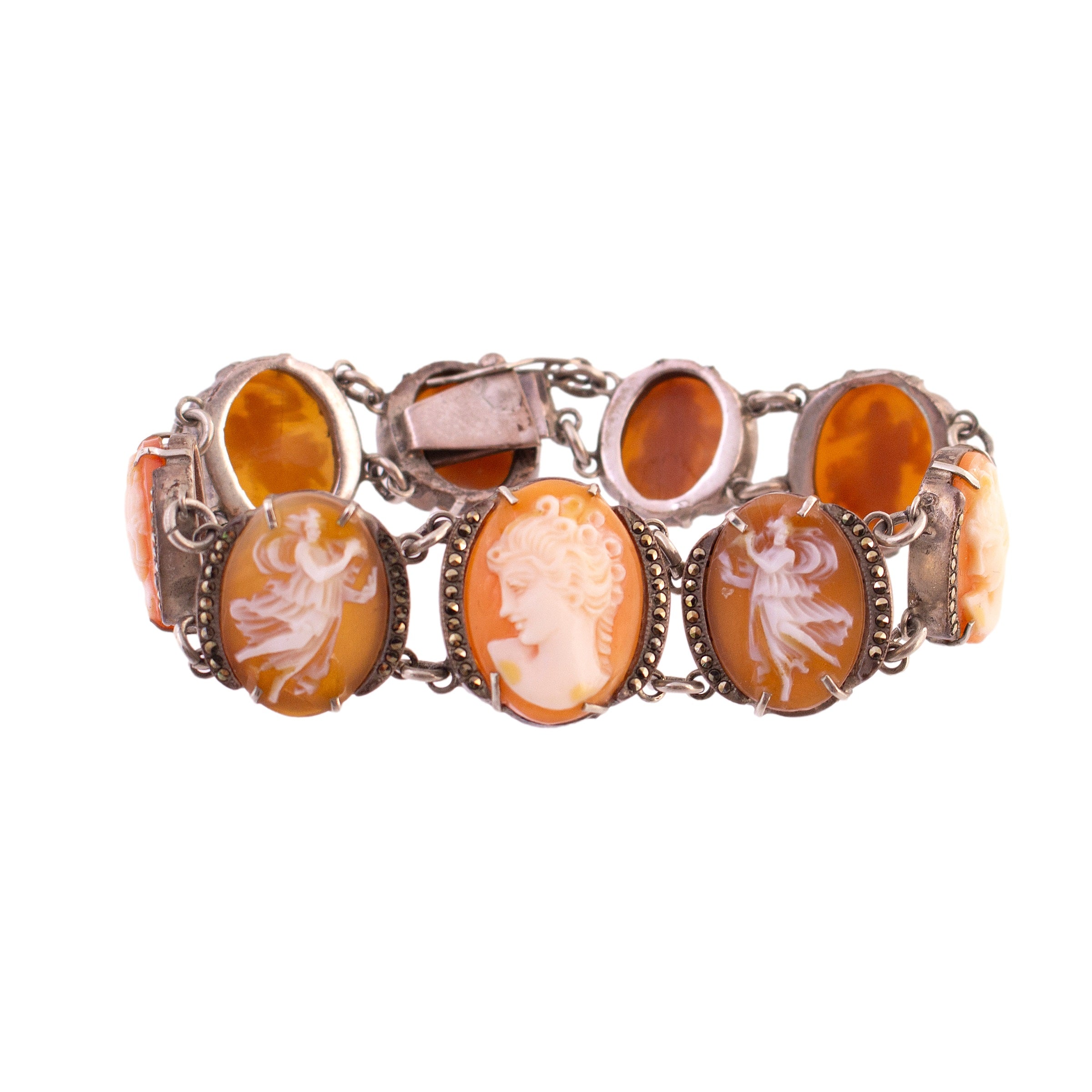 Sterling Silver Marcasite Shell Cameo Bracelet