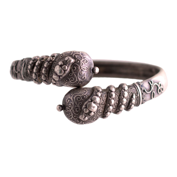 Antique 800 Silver Snake Coil Cuff Bracelet