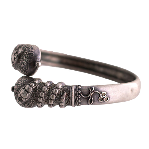 Antique 800 Silver Snake Coil Cuff Bracelet