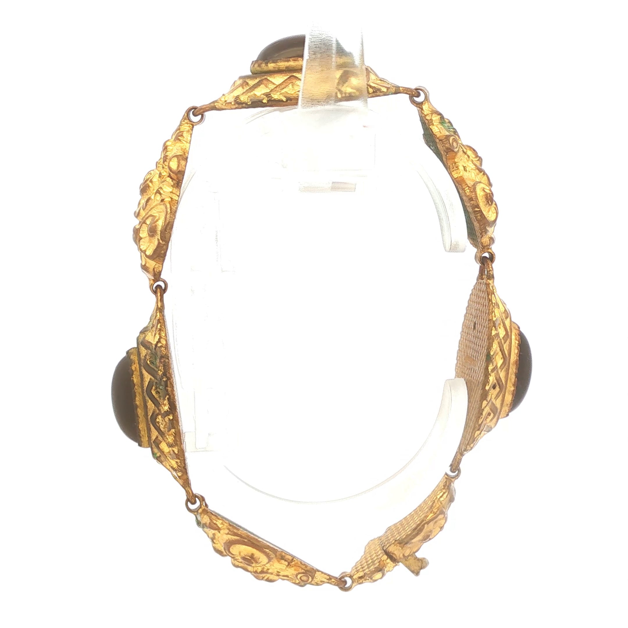 French Brass Purple Glass Cabochon Link Bracelet