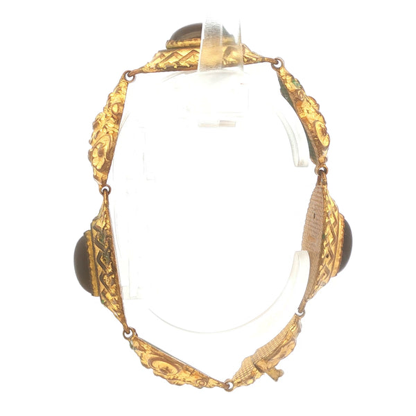 French Brass Purple Glass Cabochon Link Bracelet