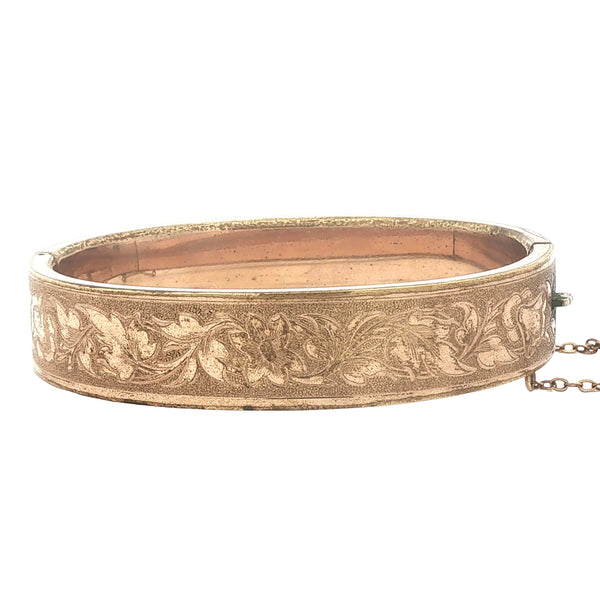 Antique Floral Gold Filled Hinged Bangle