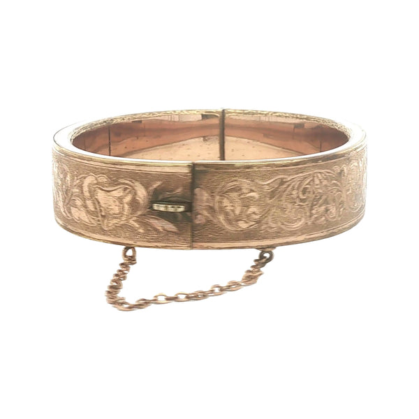 Antique Floral Gold Filled Hinged Bangle