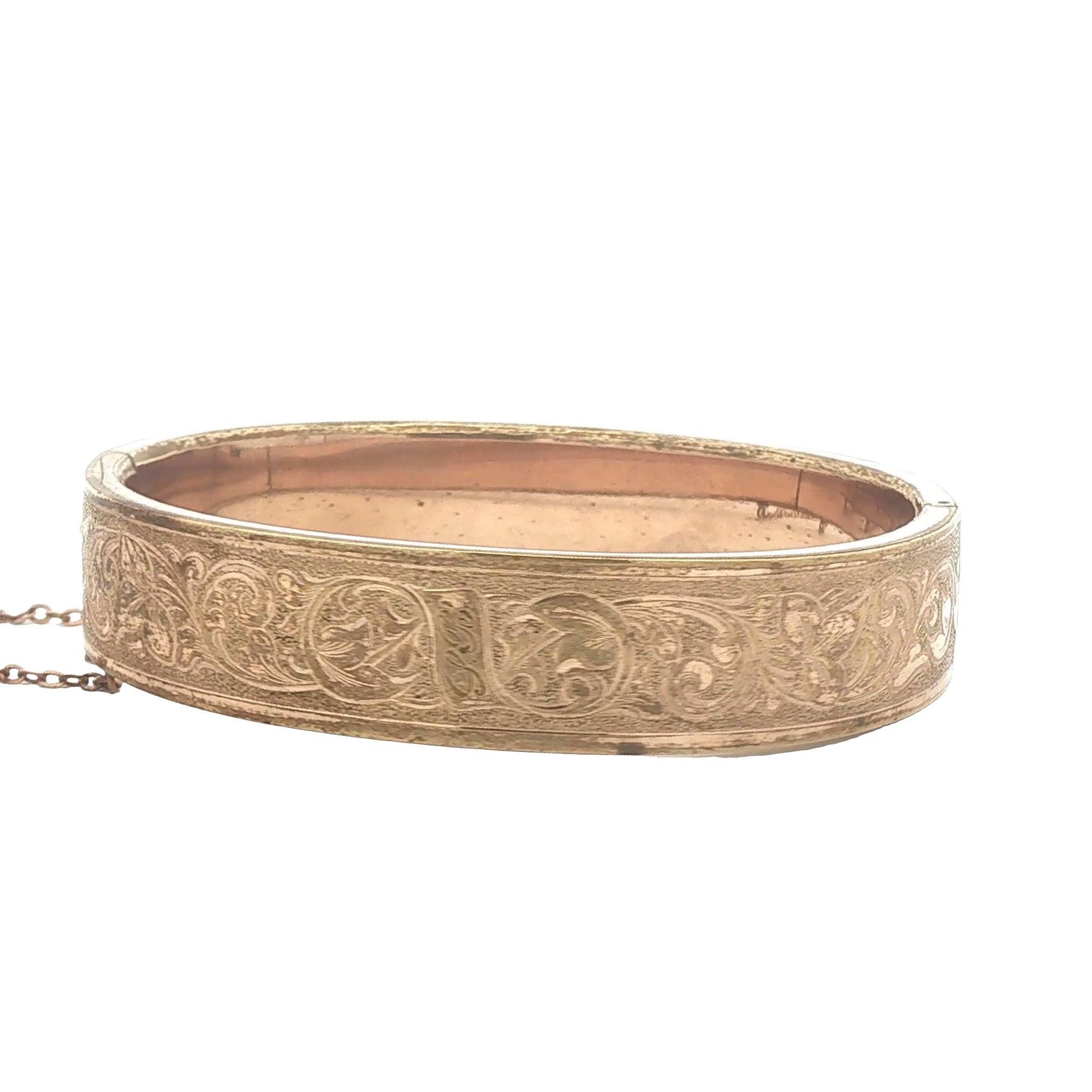Antique Floral Gold Filled Hinged Bangle