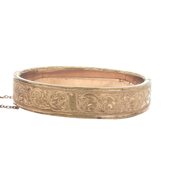 Antique Floral Gold Filled Hinged Bangle