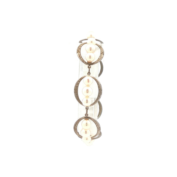 Sterling 3 Pearl Decorative Link Bracelet