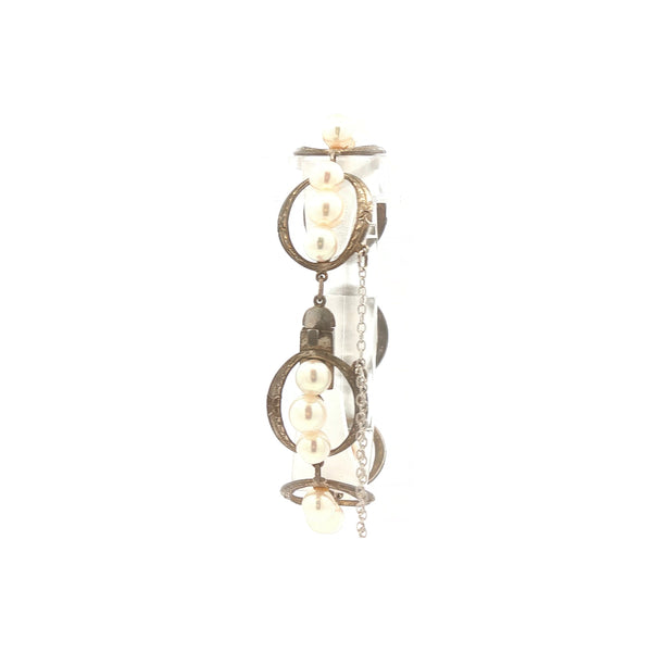 Sterling 3 Pearl Decorative Link Bracelet