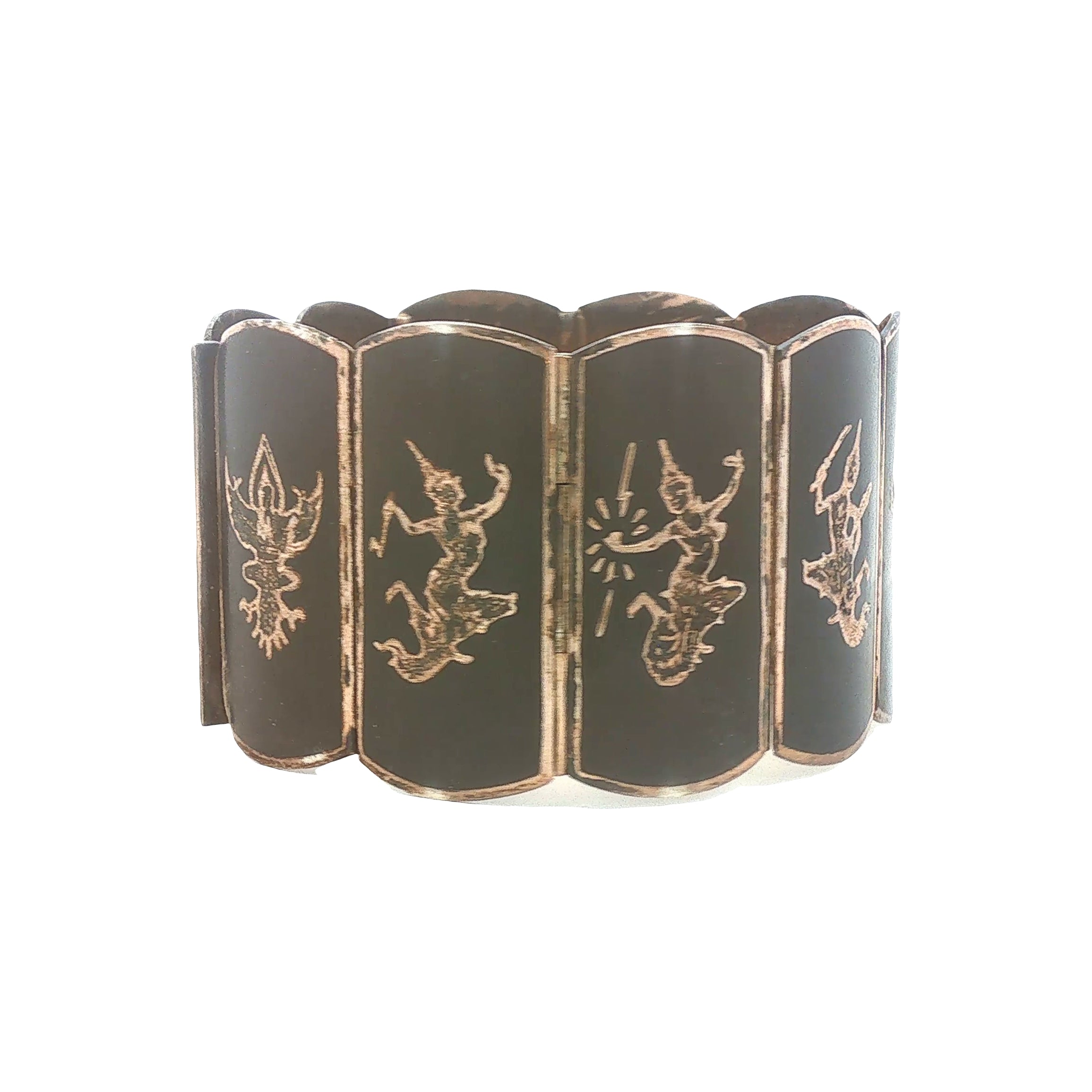 Siamese Sterling Niello Dancer Wide Link Bracelet
