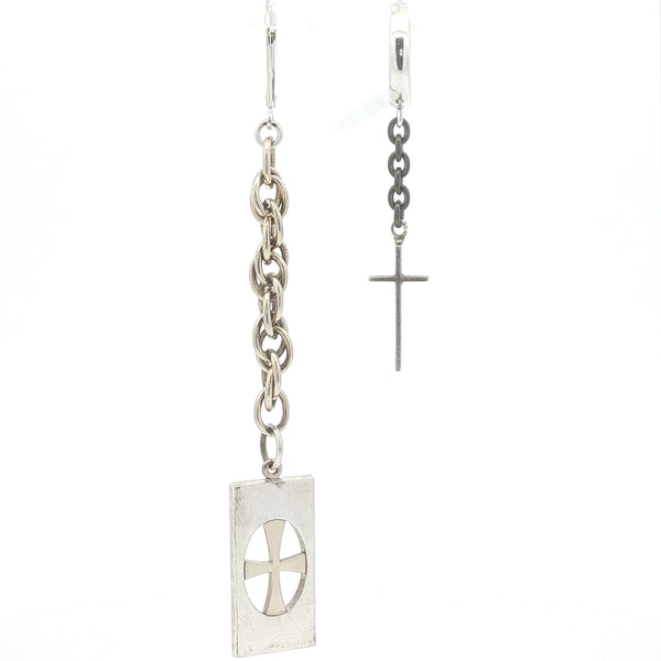 Upcycled Single Cross Dangle Earrings