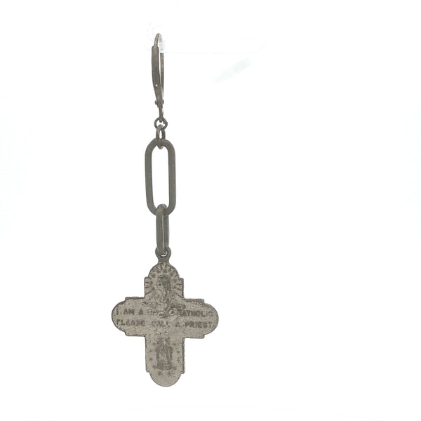 Upcycled Single Cross Dangle Earrings