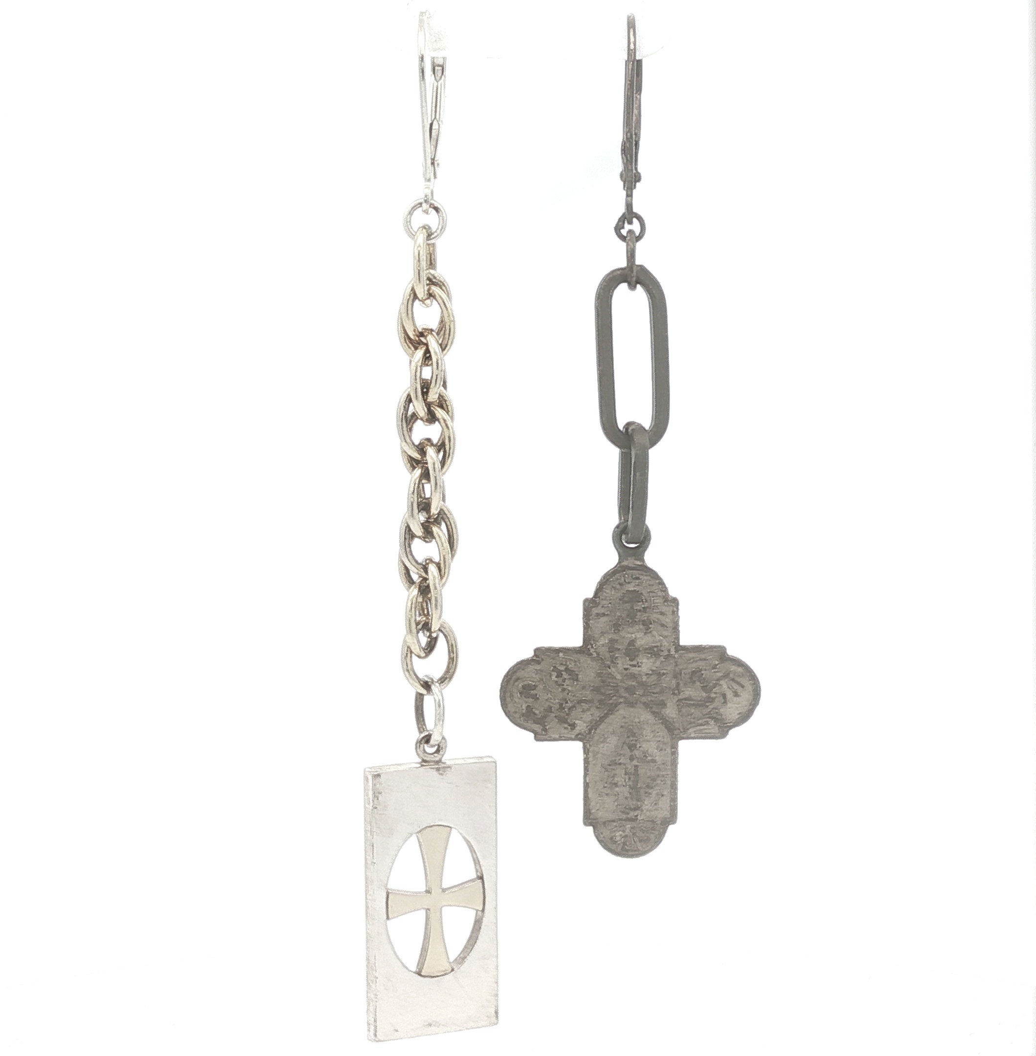Upcycled Single Cross Dangle Earrings