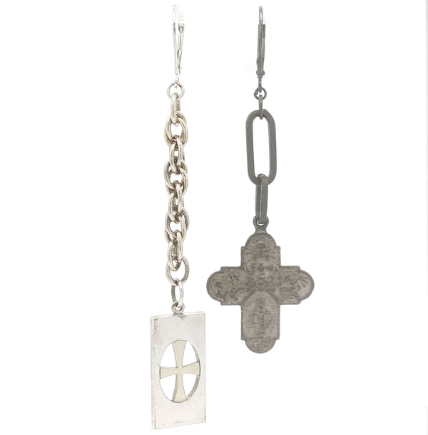 Upcycled Single Cross Dangle Earrings