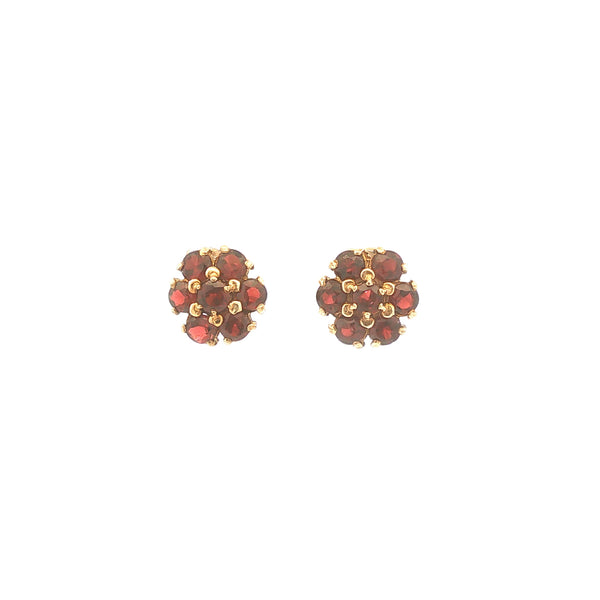 14K Gold Garnet Cluster Earrings