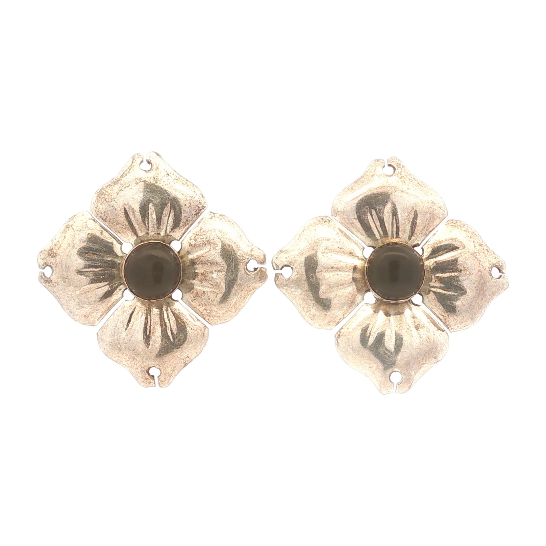 Taxco Sterling Onyx Flower Earrings