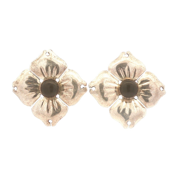 Taxco Sterling Onyx Flower Earrings