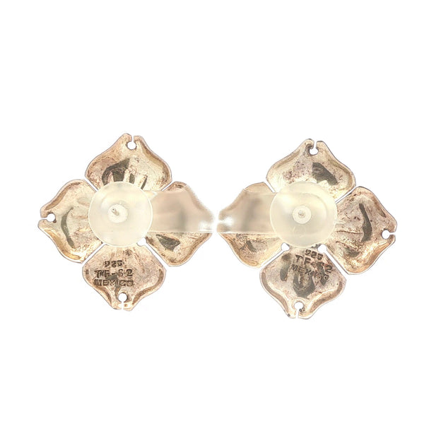 Taxco Sterling Onyx Flower Earrings