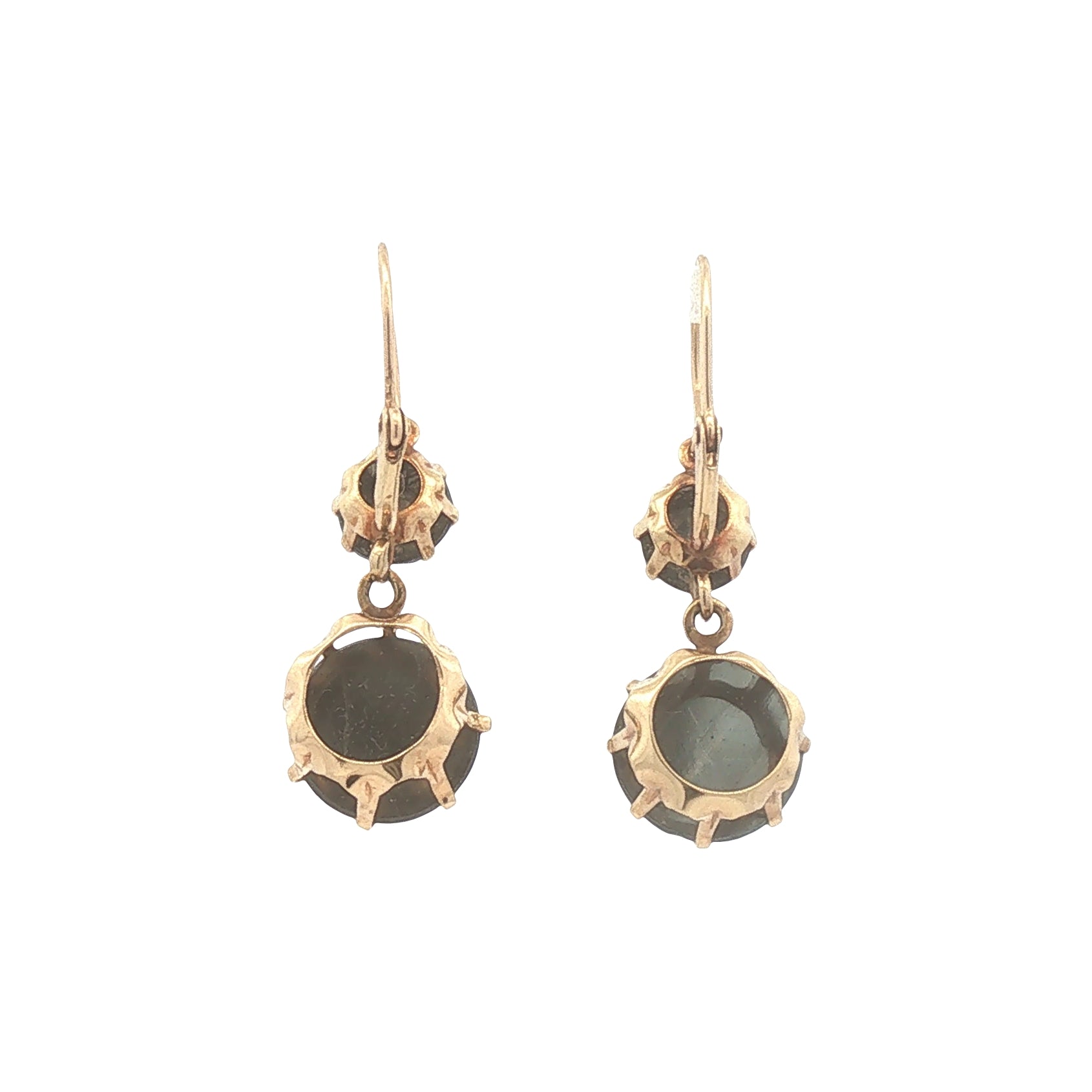 14K Gold Rose Cut Onyx Dangle Earrings