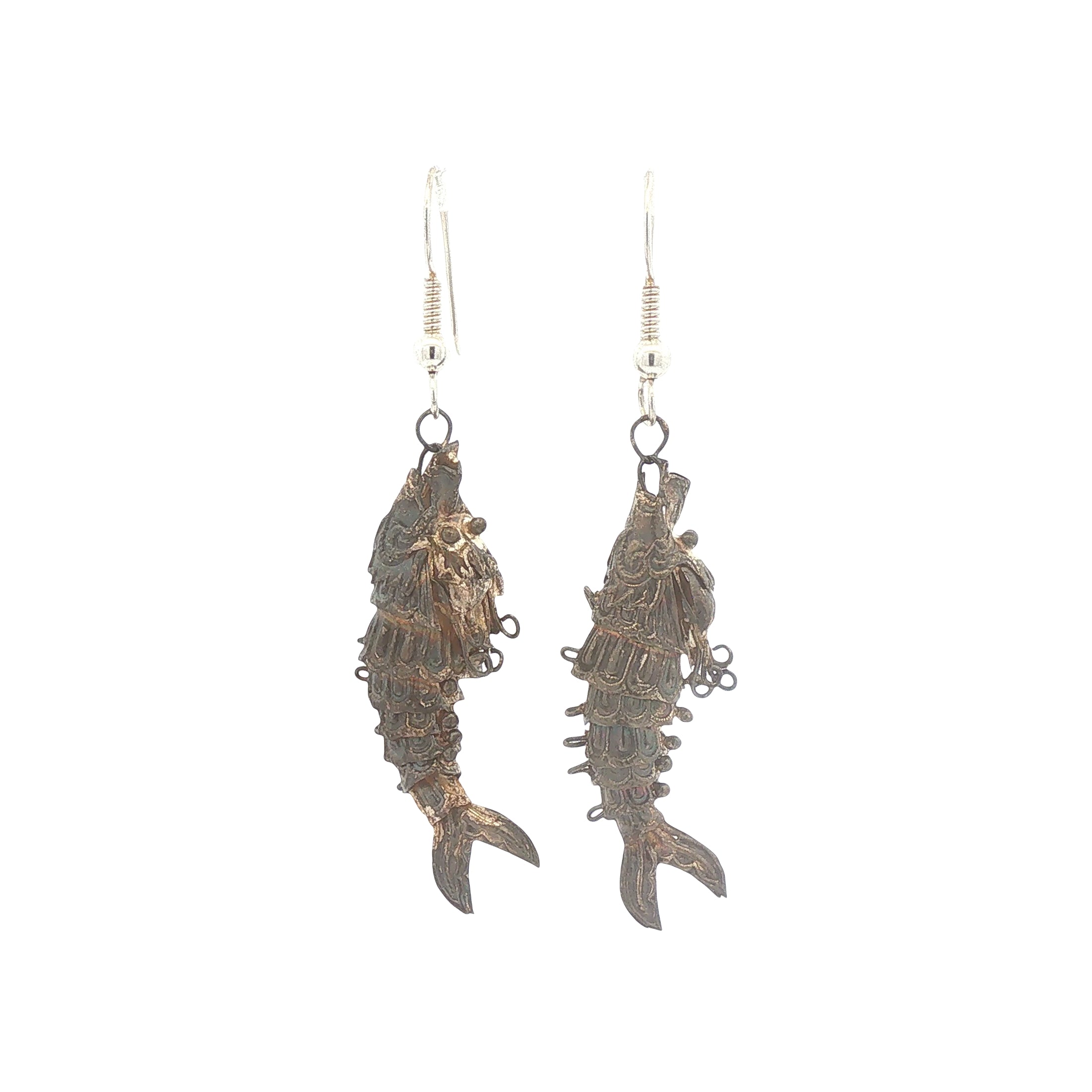 Vintage Sterling Articulated Fish Earrings