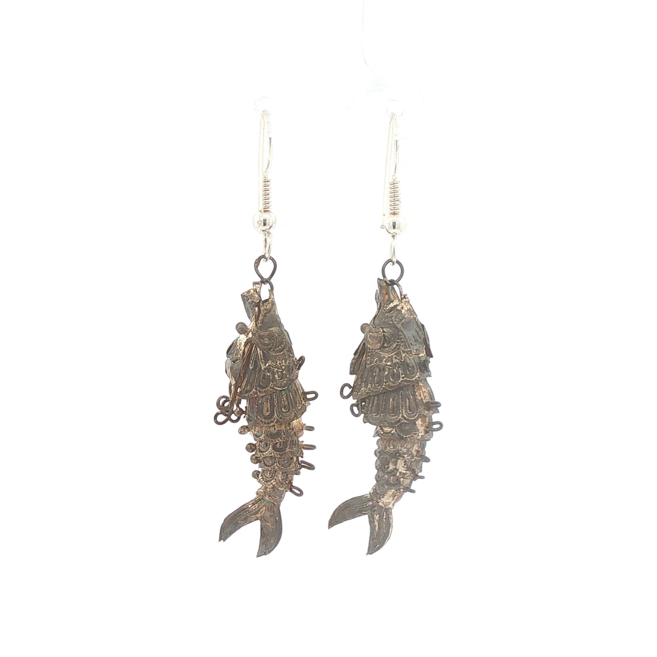 Vintage Sterling Articulated Fish Earrings