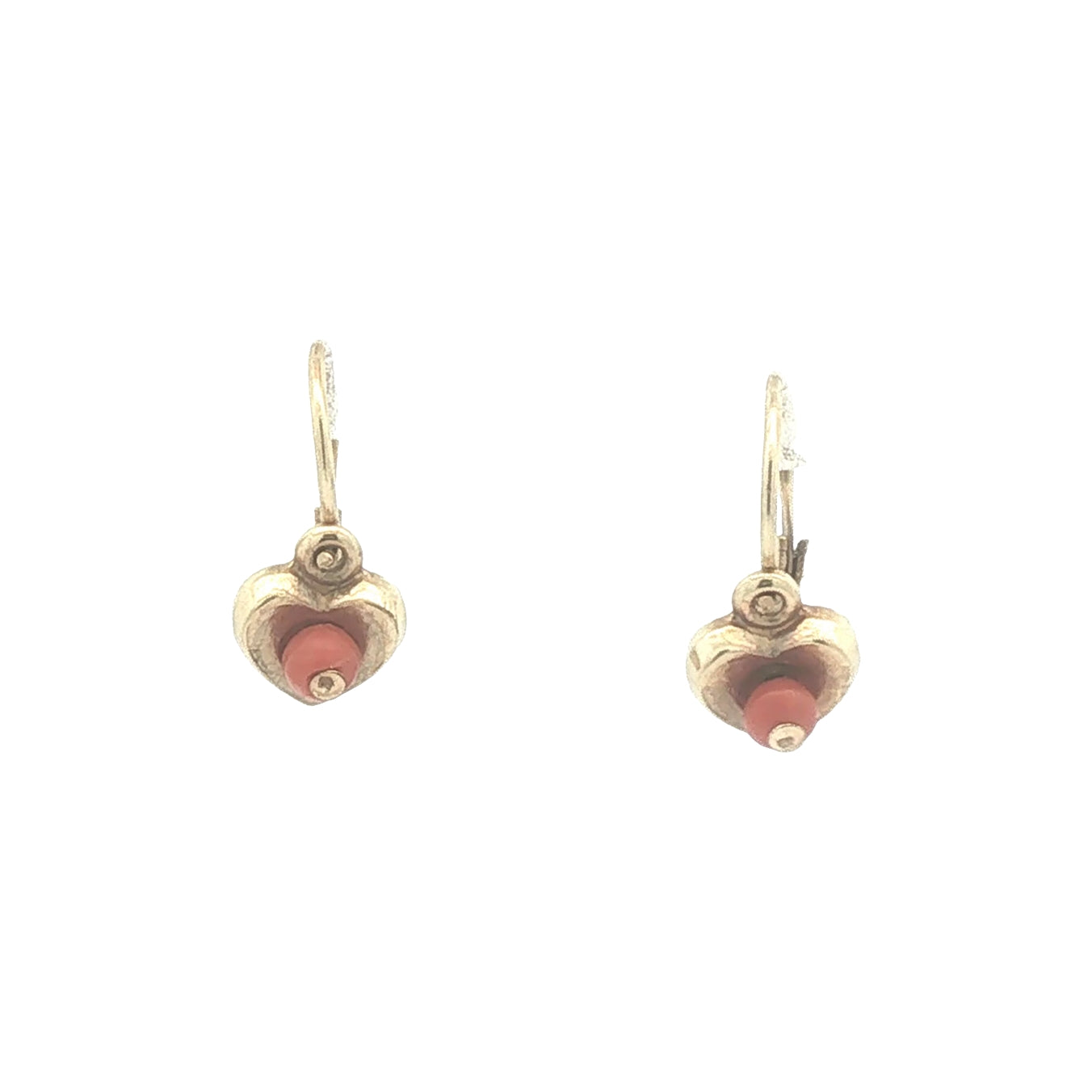 10K Gold Heart with Coral Drop Earrings