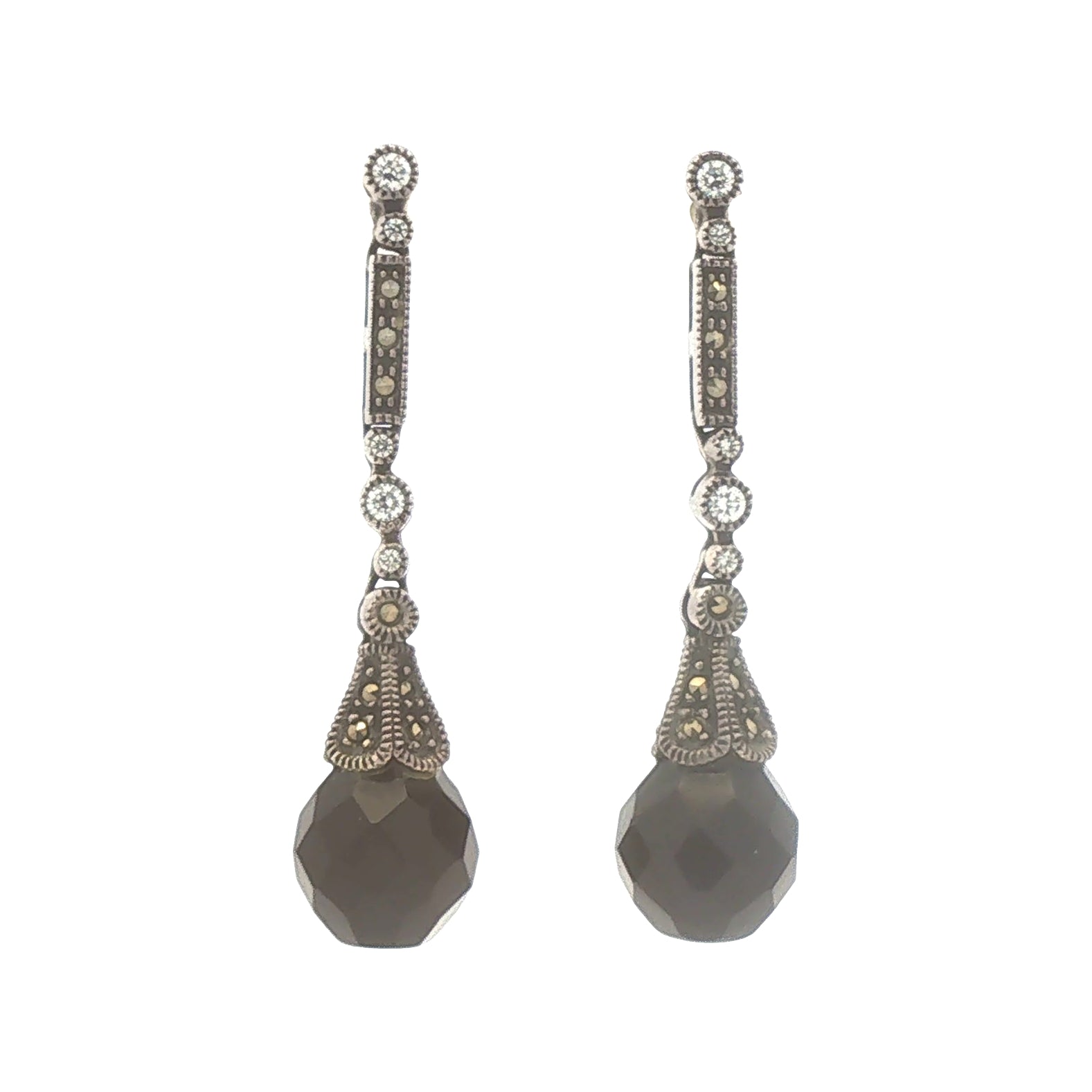 Marcasite and Onyx Dangle Earrings