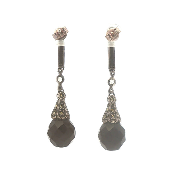 Marcasite and Onyx Dangle Earrings