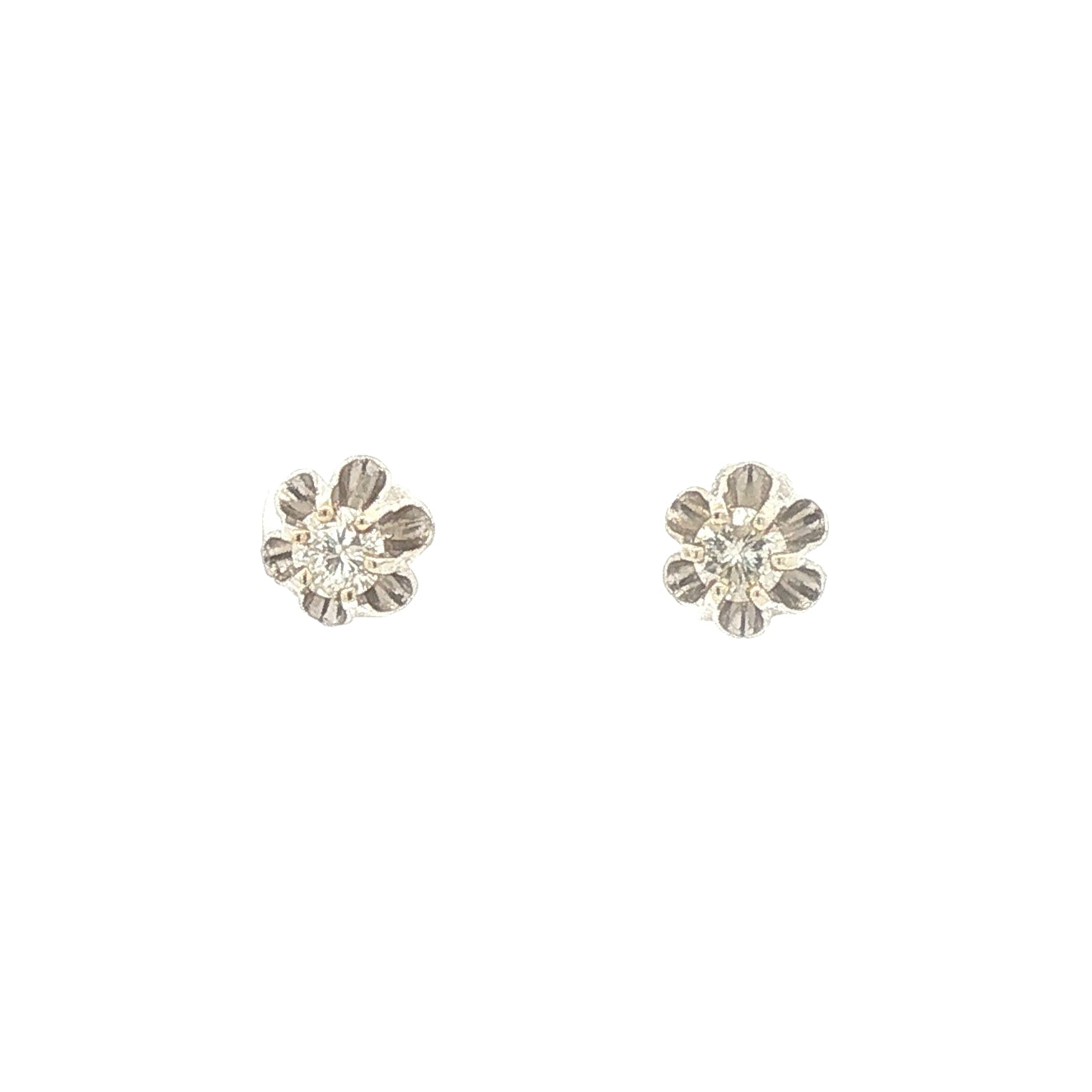 Vintage 14K White Gold Diamond Buttercup Stud Earrings