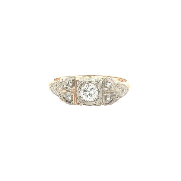 Vintage Two Tone Diamond Engagement Ring