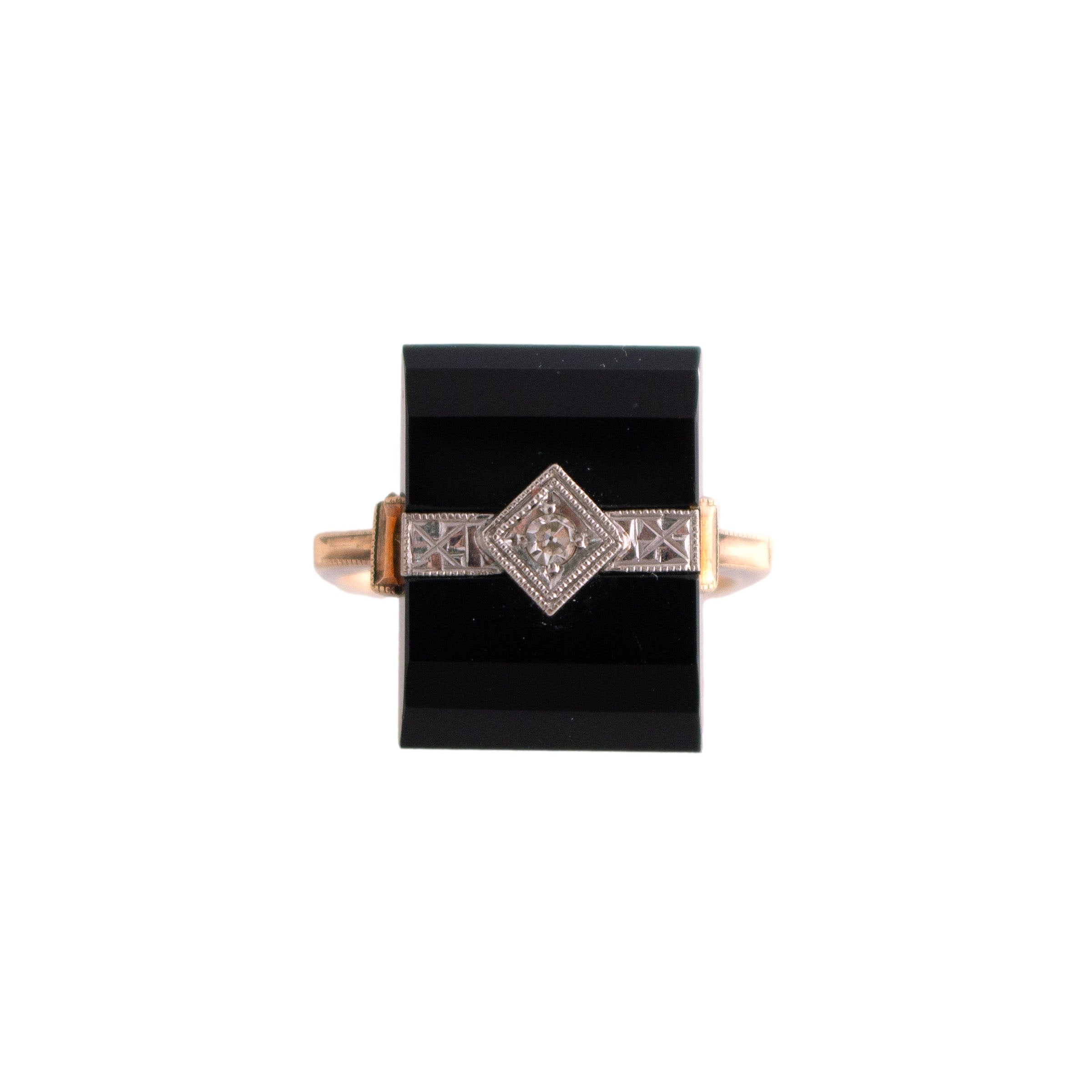 Vintage Onyx and Diamond Two Tone Ring
