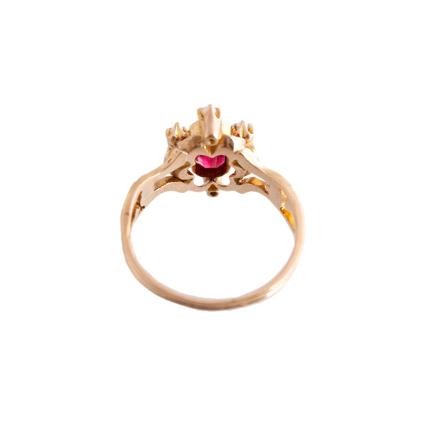 Antique Red Glass Stone with Seed Pearls Ring