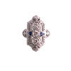 18K White Gold Diamond and Synthetic Sapphire Filigree Ring