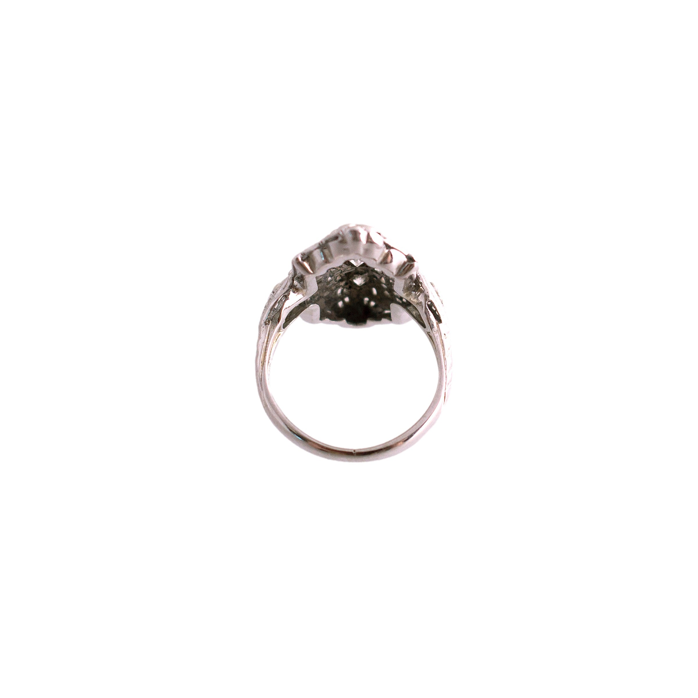 18K White Gold Diamond and Synthetic Sapphire Filigree Ring