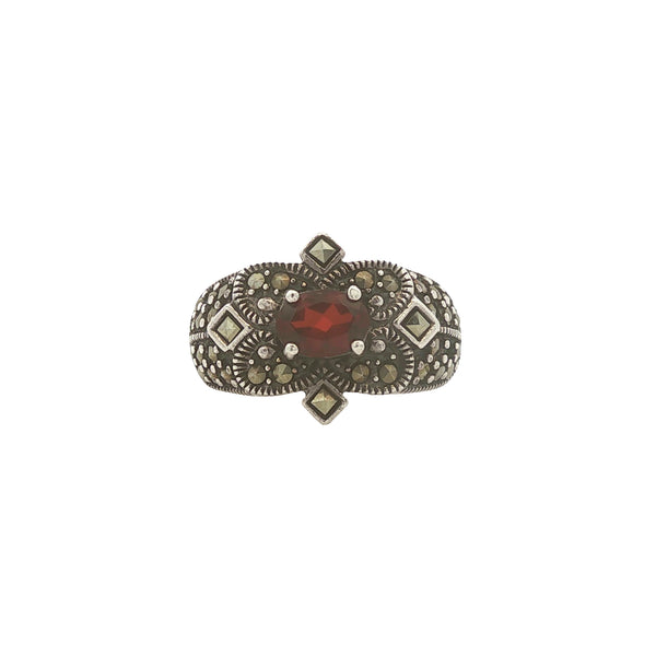 Sterling Marcasite and Garnet Ring
