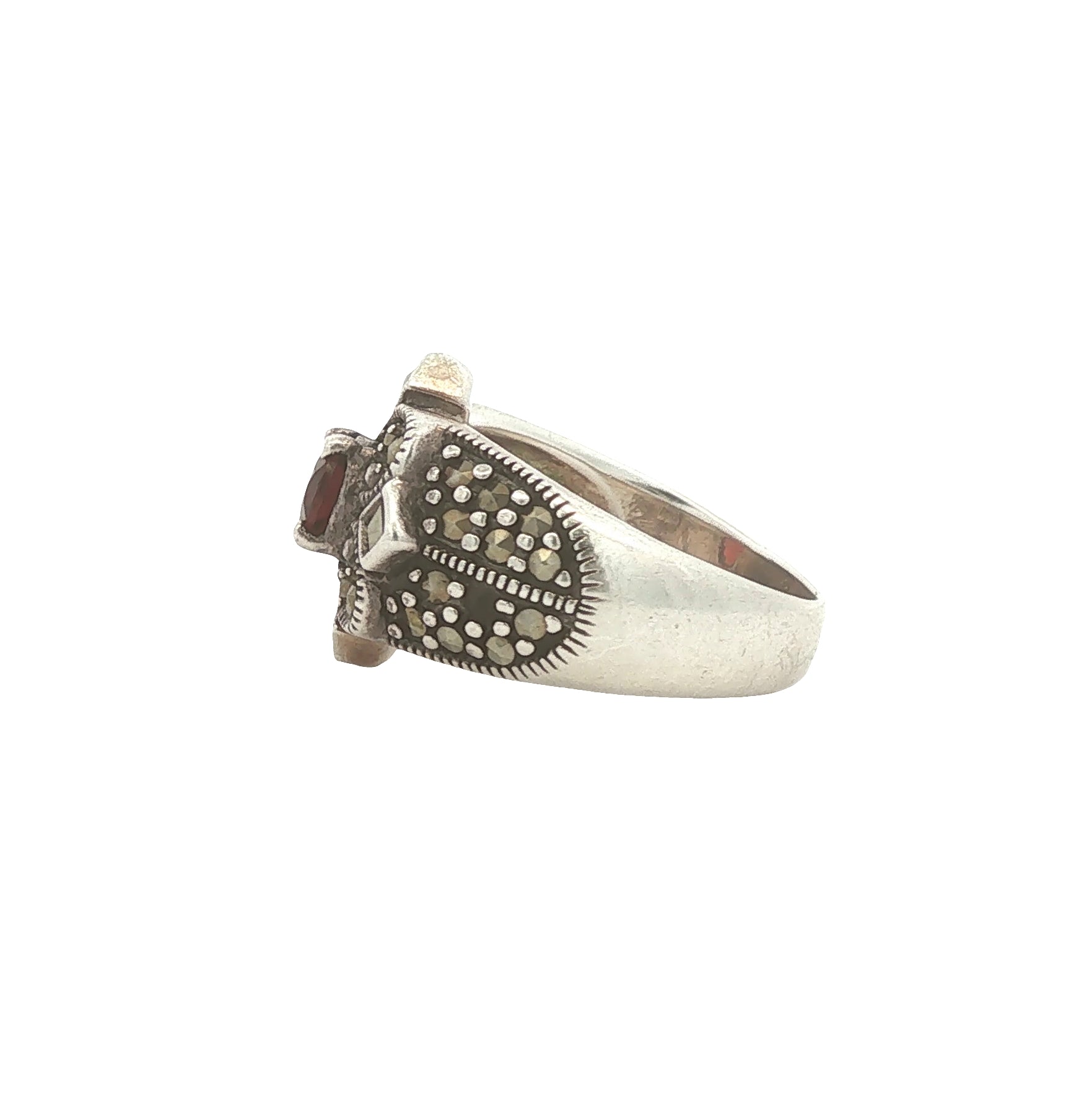Sterling Marcasite and Garnet Ring