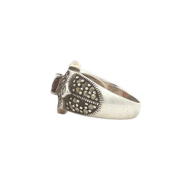 Sterling Marcasite and Garnet Ring